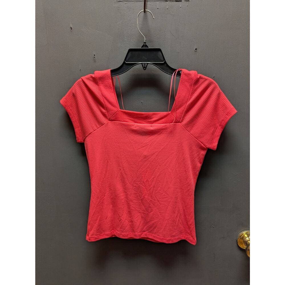 Good Luck Gem Size Small Short Sleeve Blouse Top NEW square neck pink - Picture 2 of 3